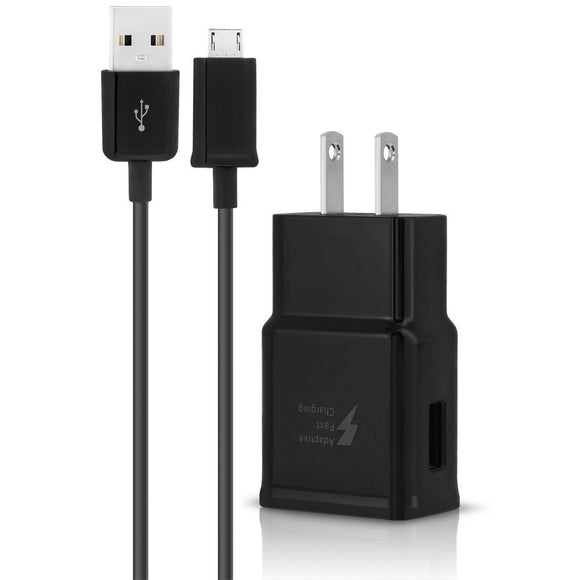 Samsung Galaxy S7 Active Adaptive Fast Charger Micro USB 2.0 [1 Wall Charger + 5 FT Micro USB Cable] AFC uses dual voltages for up to 50% faster charging! - BLACK - Bulk Packaging