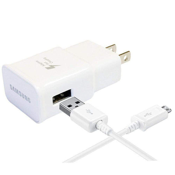New Samsung EP-TA20JWE Fast Charging Travel Wall Charger and Original Micro USB Cable for Samsung Galaxy S6, S4, S3, Edge and Note 4 - White