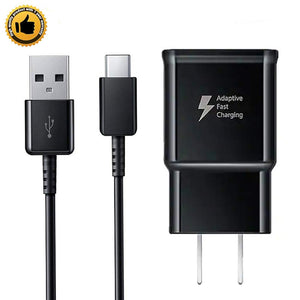 Samsung Adaptive Fast Charging USB Wall Charger with USB-C Cable for Samsung Galaxy S8 S9 Plus Note 8 - Non-Retail Packaging - Black
