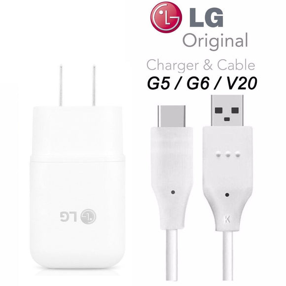 Genuine LG Quick Wall Charger + Type-C USB-C Cable for LG G5 / G6 / V20 / V30 / G7 - 18W QuickCharge 3.0 Certified - 100% Original - Bulk Packaging