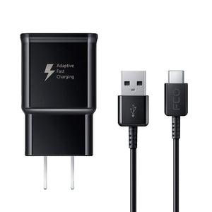 FCO Adaptive Fast Charger [Wall Charger + Type-C USB Cable] Compatible with Samsung Galaxy S10 Lite S9 S9 Plus Note 9 S8 Active S8+ Note 8 Tab S3 Plus Cell Phones - Black