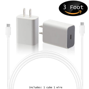 Google USB-C Charging Rapidly Charger for 2nd & 3rd Gen Pixel devices (18W 3A Charger + 3 Foot USB-C, C-C Cable)